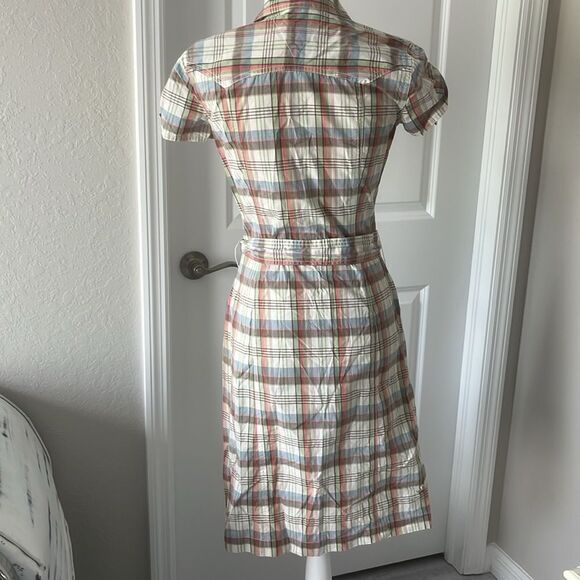Tommy Hilfiger Shirt Dress with Belt Multi Colored Ruched tie cap Sleeves SZ SP - Picture 8 of 11